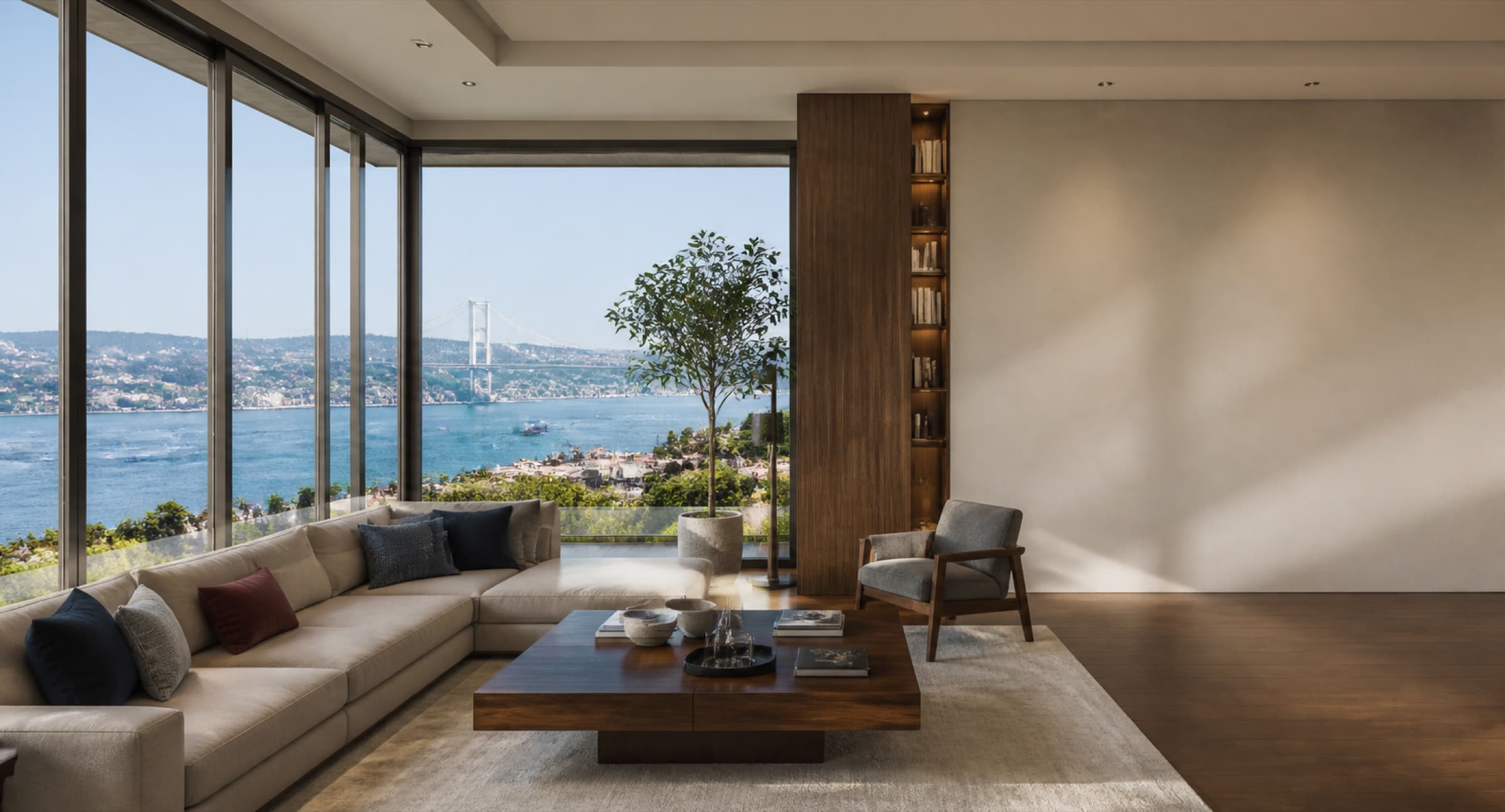 Boğaz manzaralı modern salon
